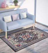 Traditional burgundy patterned washable rug.